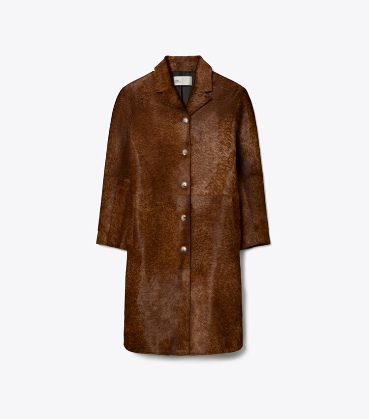 Tory Burch diseñador abrigos Abrigo de pelo de ternera en Cinnamon frente