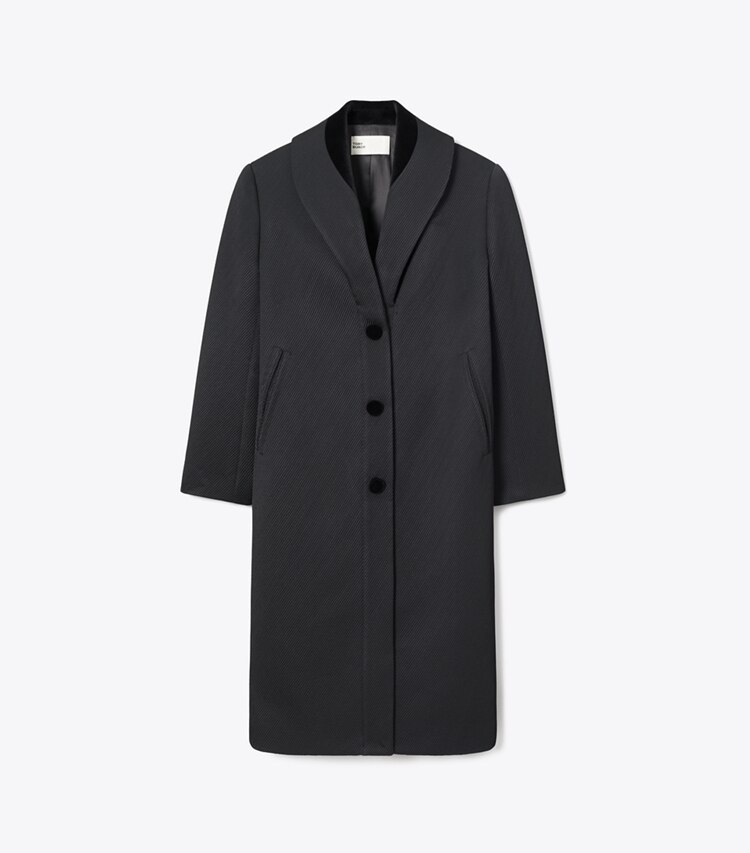 Tory Burch diseñador abrigos Abrigo de sarga entallado en Black frente