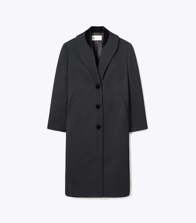 Tory Burch diseñador abrigos Abrigo de sarga entallado en Black frente