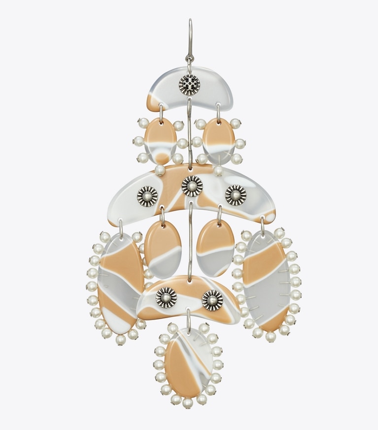 Tory Burch designer earrings Abstract Beaded Chandelier Earrings in Antique Tory Silver / Multi front