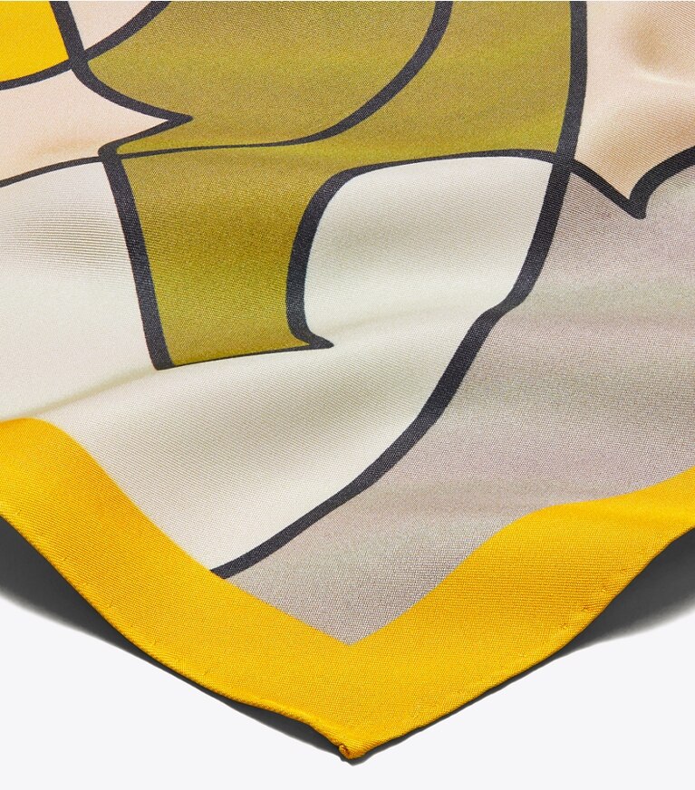 Tory Burch designer scarves Abstract Logo Lines Silk Neckerchief in GREY overhead