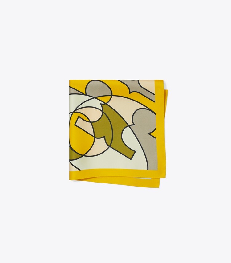 Tory Burch designer scarves Abstract Logo Lines Silk Neckerchief in GREY folded