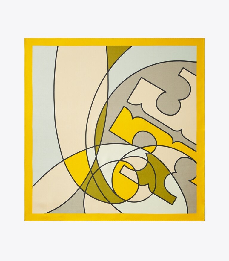 Tory Burch designer scarves Abstract Logo Lines Silk Neckerchief in GREY overhead