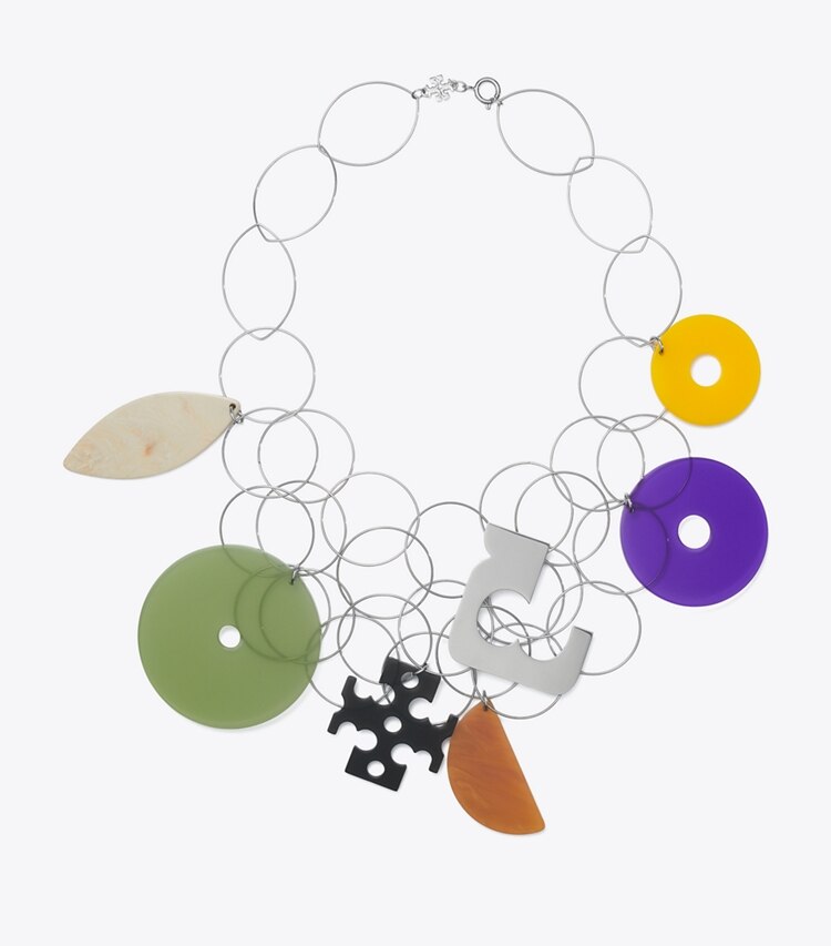Tory Burch designer necklaces Abstract Resin Necklace in Tory Silver / Multi front