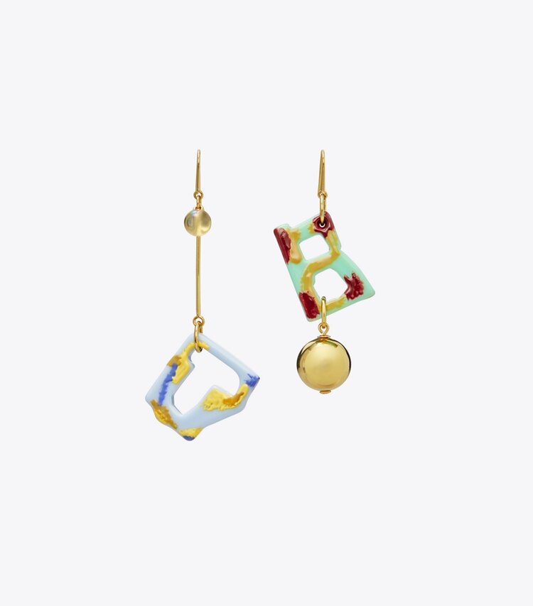 Tory Burch designer earrings Abstract TB Earring in Tory Gold / Multi front