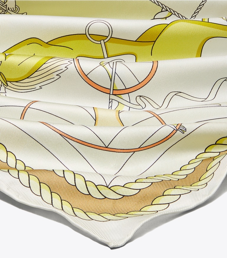 Tory Burch designer scarves Acrobats Double-Sided Silk Square in Yellow overhead