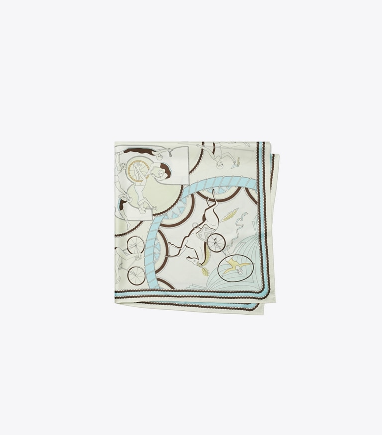 Tory Burch designer scarves Acrobats Double-Sided Silk Square in Blue overhead
