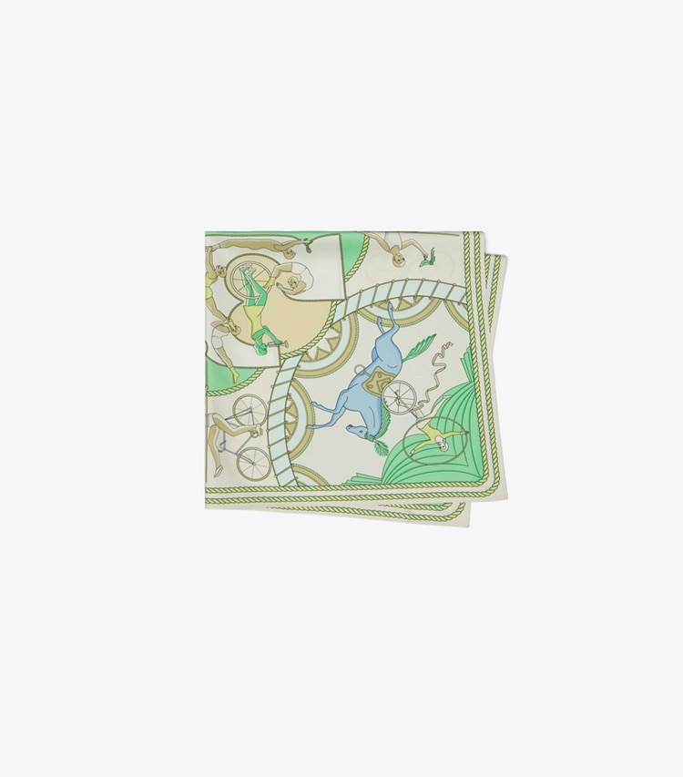 Tory Burch designer scarves Acrobats Double-Sided Silk Square in Aeronauts Double-Sided Square - Yellow folded