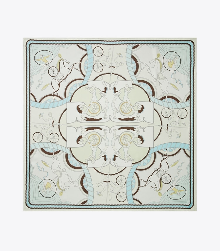 Tory Burch designer scarves Acrobats Double-Sided Silk Square in Blue overhead