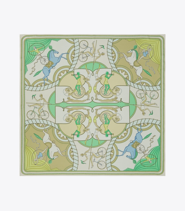 Tory Burch designer scarves Acrobats Double-Sided Silk Square in Aeronauts Double-Sided Square - Yellow overhead