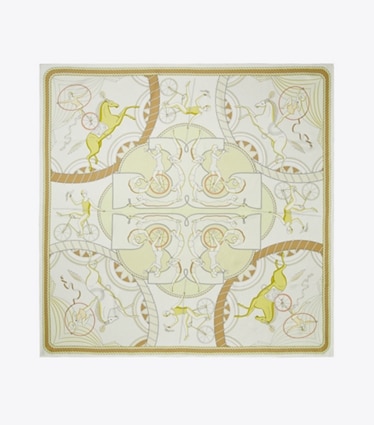 Tory Burch designer scarves Acrobats Double-Sided Silk Square in Yellow overhead