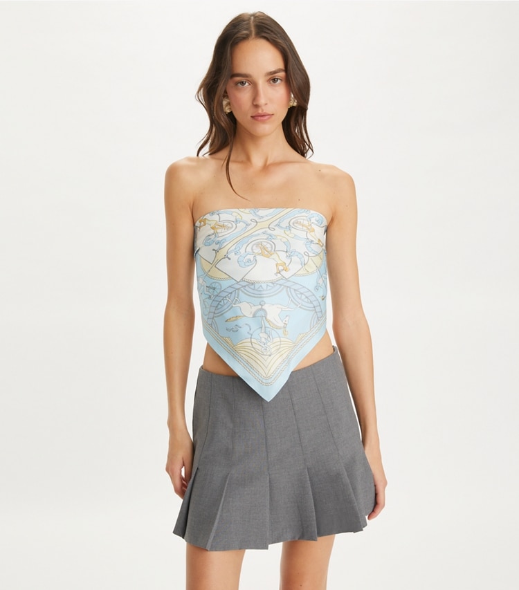 Tory Burch designer scarves Acrobats Neckerchief in Aeronauts Neckerchief - Blue accessory on model