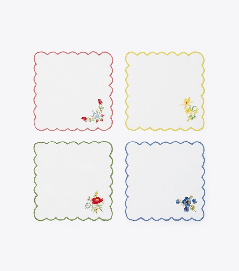 Tory Burch designer linens Afternoon Tea Cocktail Napkin, Set Of 4 in White/Multi front