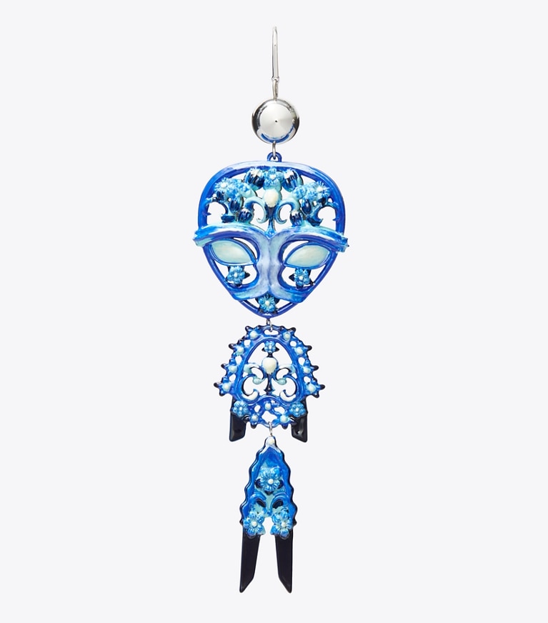 Tory Burch designer earrings Alien Earrings in Tory Silver / Blue front