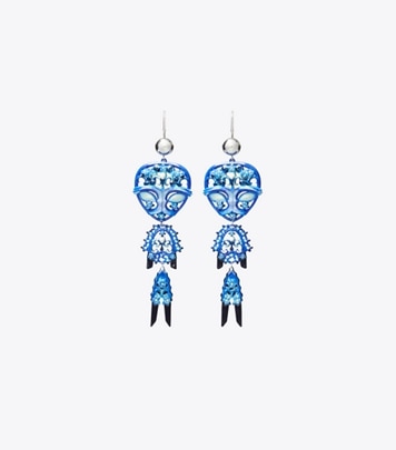 Tory Burch designer earrings Alien Earrings in Tory Silver / Blue front