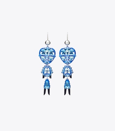 Tory Burch designer イヤリング＆ピアス エイリアン ピアス in Tory Silver / Blue front