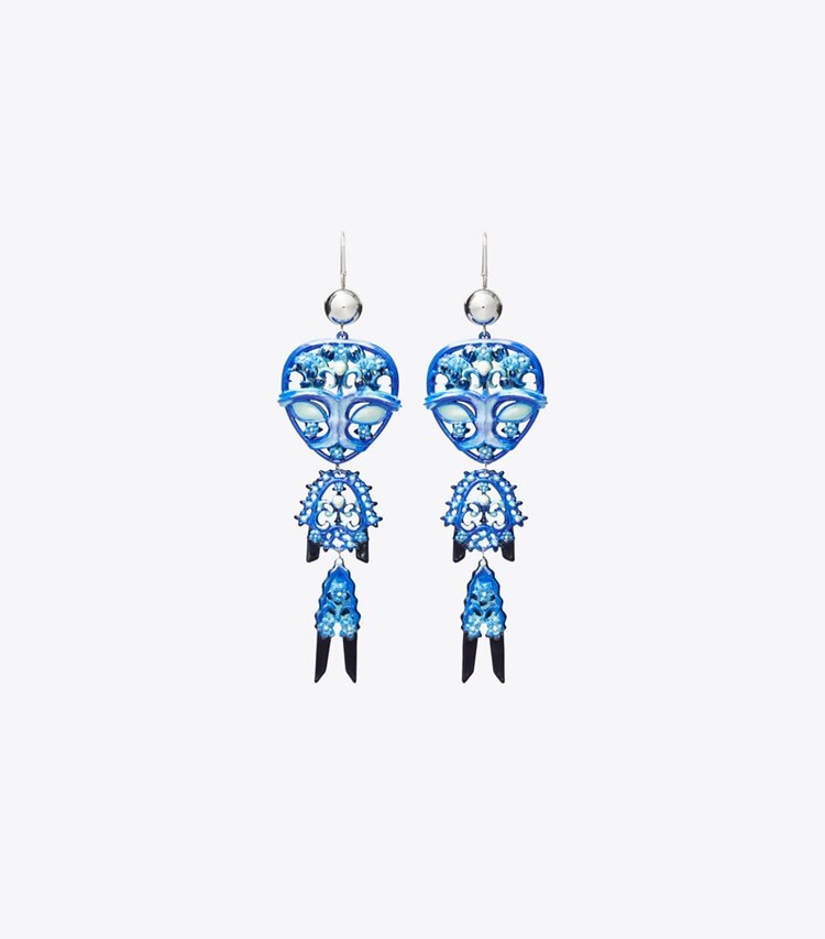 Tory Burch designer earrings Alien Earrings in Tory Silver / Blue front
