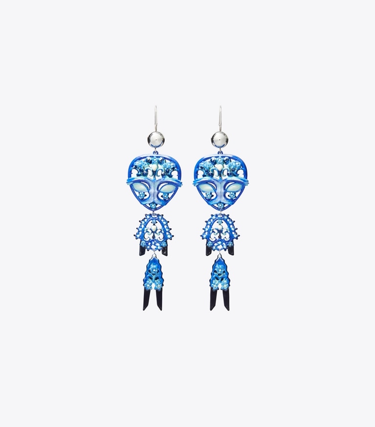 Tory Burch designer earrings Alien Earrings in Tory Silver / Blue front