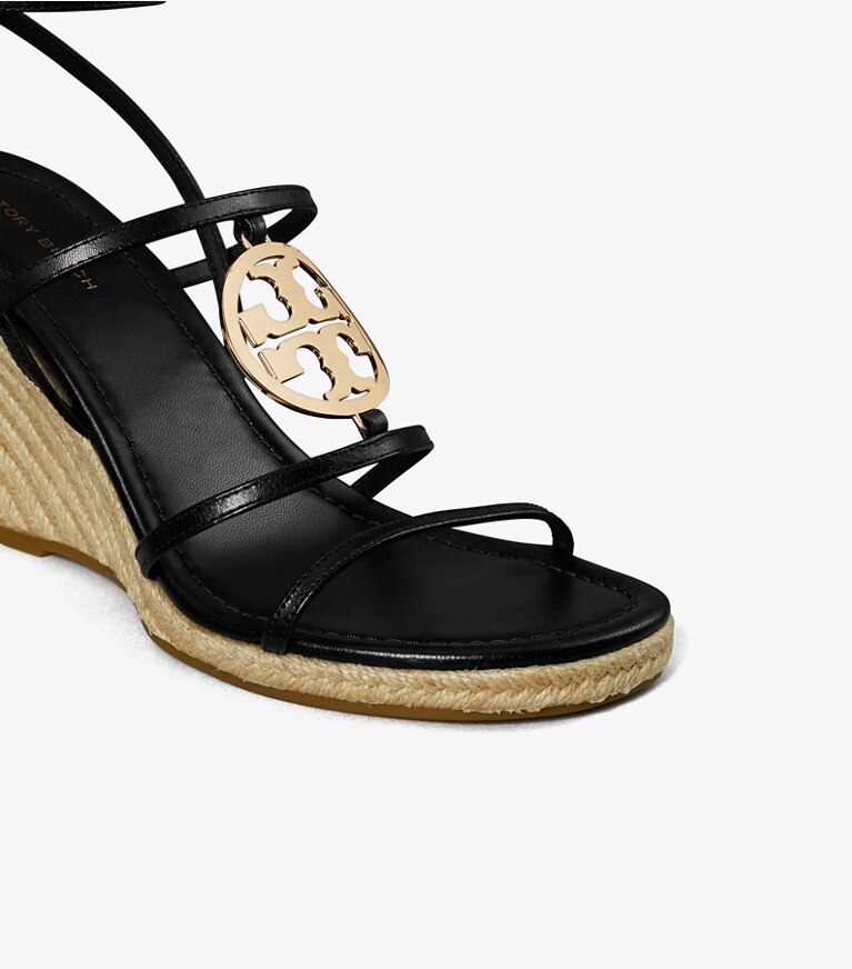 Tory Burch diseñador alpargatas Alpargata con cuña Miller Capri en BLACK / GOLD detalle