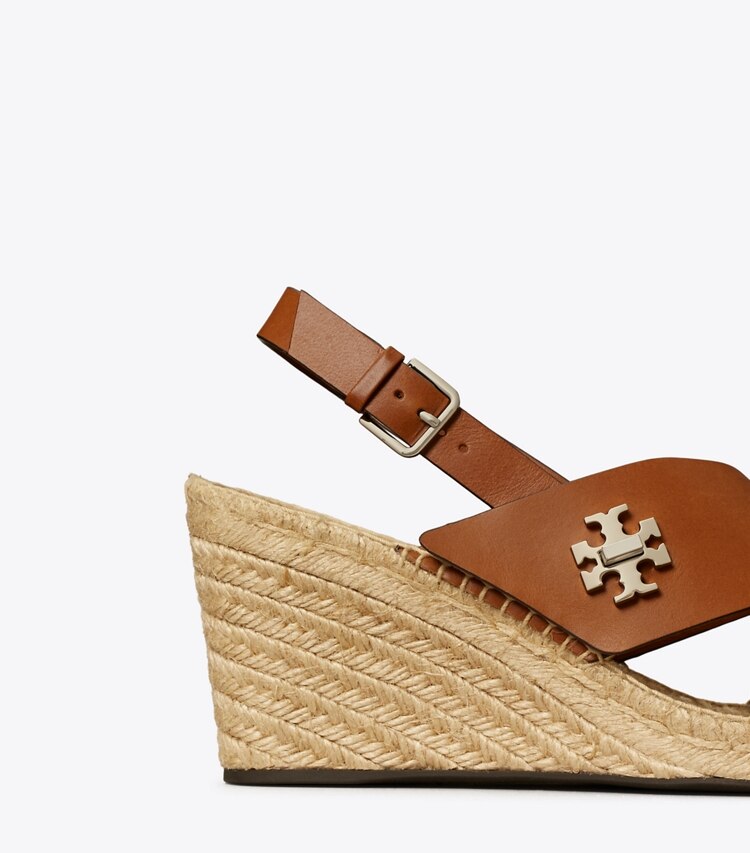 Tory Burch diseñador alpargatas Alpargata con cuña y broche giratorio en CLASSIC CUOIO detalle