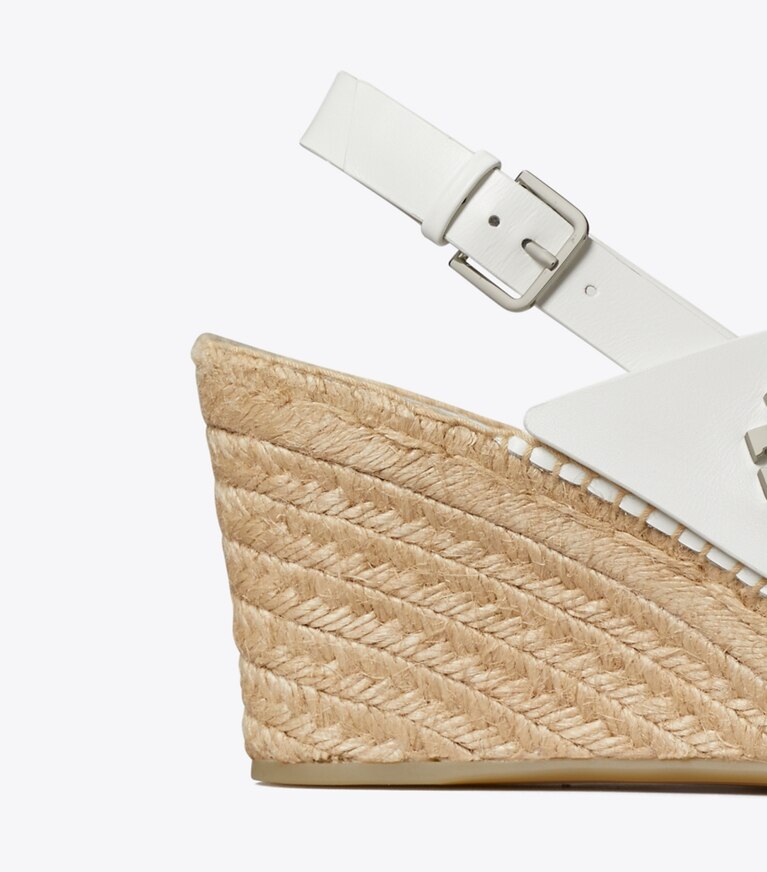 Tory Burch diseñador alpargatas Alpargata con cuña y broche giratorio en WHITE detalle