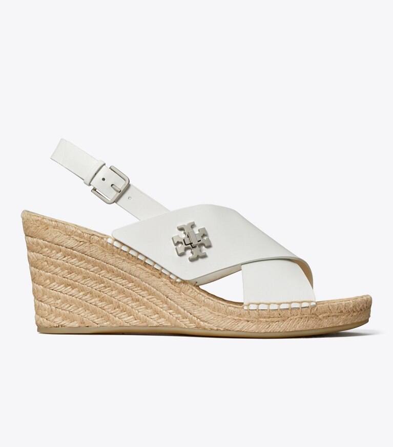 Tory Burch diseñador alpargatas Alpargata con cuña y broche giratorio en WHITE lateral