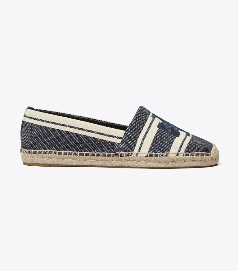 Tory Burch diseñador alpargatas Alpargata de Jacquard con doble T en Blue Chiaro / Ash White lateral