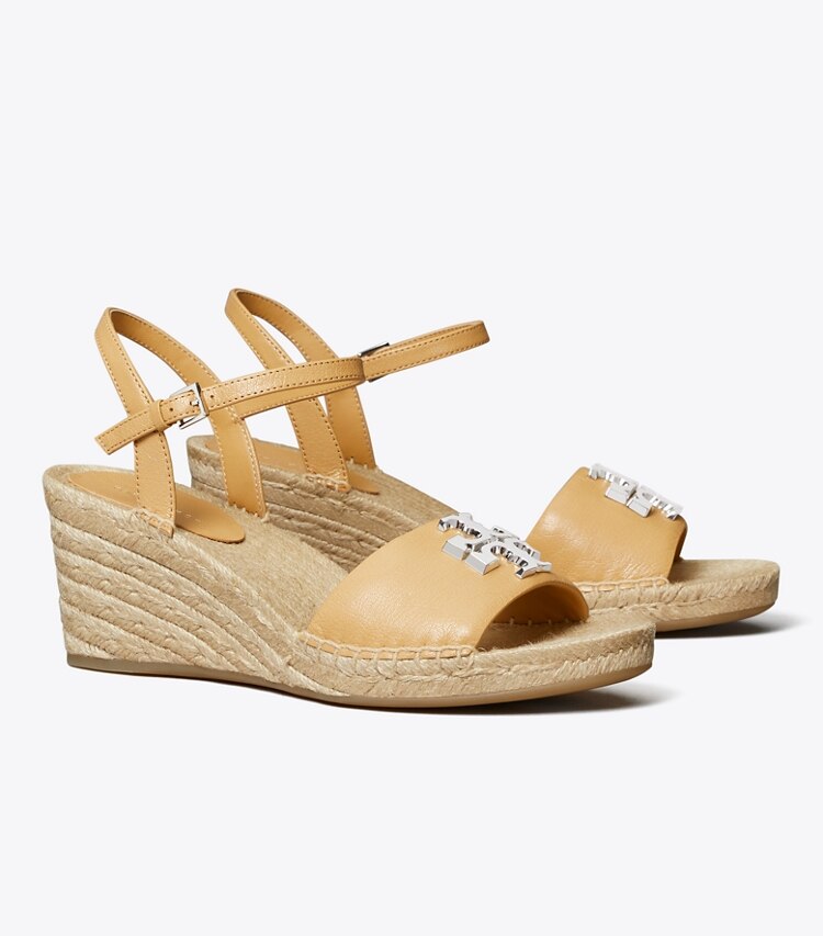 Tory Burch diseñador alpargatas Alpargata Eleanor con cuña en HONEYCOMB TAN / SILVER ángulo