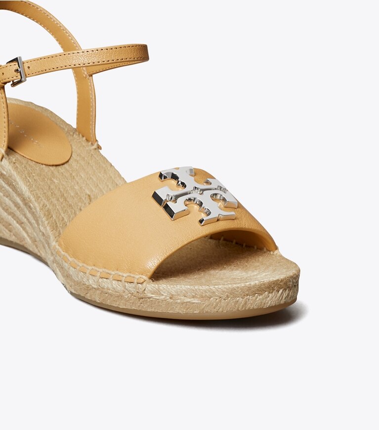 Tory Burch diseñador alpargatas Alpargata Eleanor con cuña en HONEYCOMB TAN / SILVER detalle