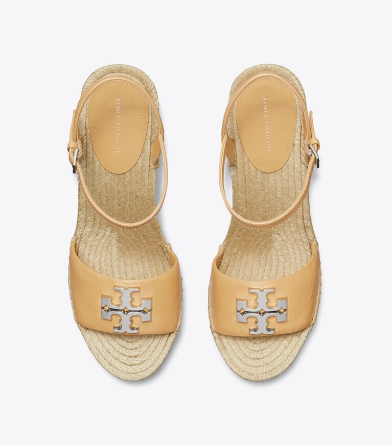 Tory Burch diseñador alpargatas Alpargata Eleanor con cuña en HONEYCOMB TAN / SILVER vista superior