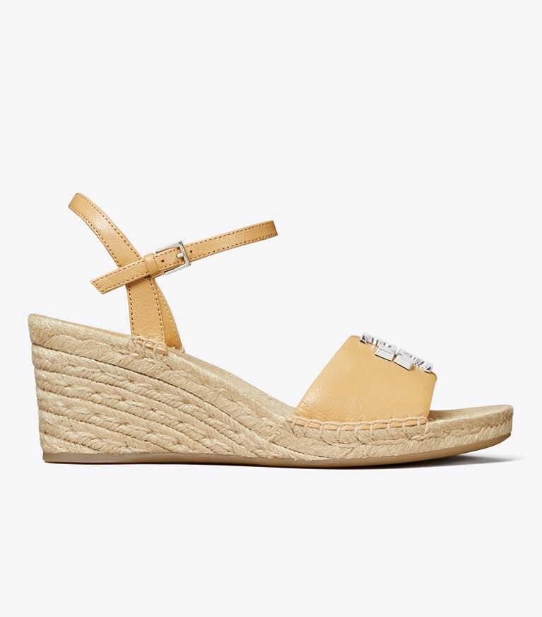 Tory Burch diseñador alpargatas Alpargata Eleanor con cuña en HONEYCOMB TAN / SILVER lateral