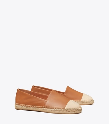 Tory Burch diseñador alpargatas Alpargatas con bloques de color en Amber / Dulce De Leche ángulo