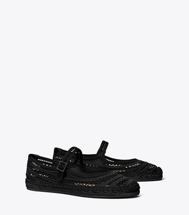 Tory Burch diseñador alpargatas Alpargatas Mary Jane de tejido abierto en Perfect Black / Perfect Black ángulo
