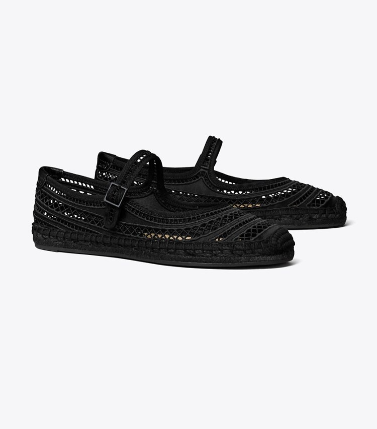Tory Burch diseñador alpargatas Alpargatas Mary Jane de tejido abierto en Perfect Black / Perfect Black ángulo