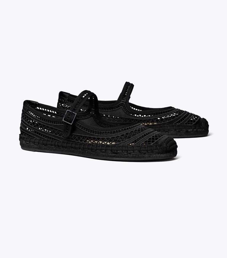 Tory Burch diseñador alpargatas Alpargatas Mary Jane de tejido abierto en Perfect Black / Perfect Black ángulo