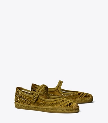 Tory Burch diseñador alpargatas Alpargatas Mary Jane de tejido abierto en OLIVE TWIG ángulo