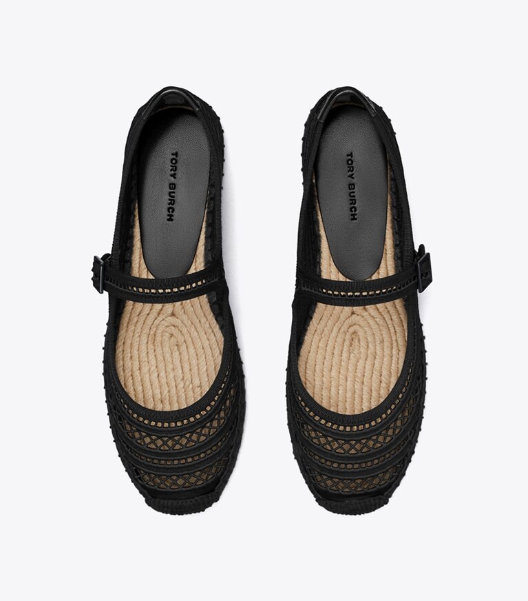 Tory Burch diseñador alpargatas Alpargatas Mary Jane de tejido abierto en Perfect Black / Perfect Black vista superior