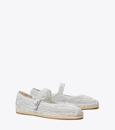 Tory Burch diseñador alpargatas Alpargatas Mary Jane Romy en SILVER ángulo