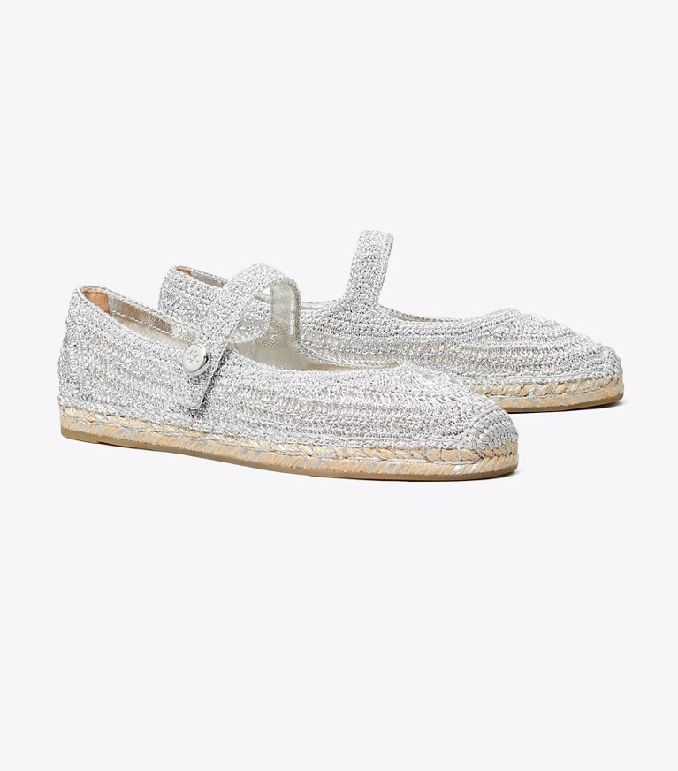 Tory Burch diseñador alpargatas Alpargatas Mary Jane Romy en SILVER ángulo
