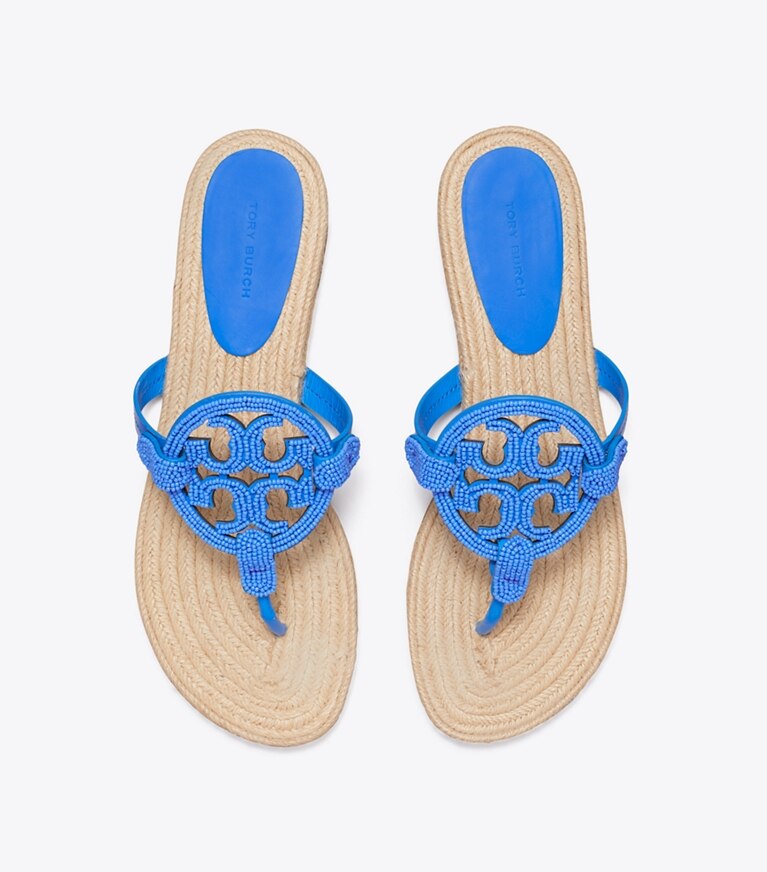Tory Burch diseñador sandalias Alpargatas Miller con cuentas en DEEP BLUE vista superior