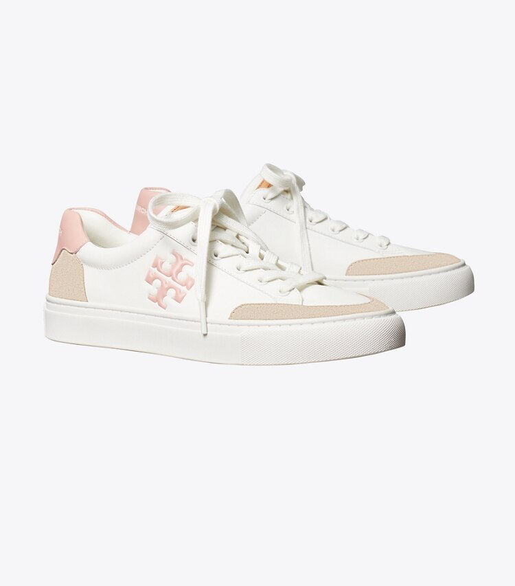 Tory Burch designer sneakers Andrea Colorblock Court Sneaker in Snow White / CALCARE / Seashell Pink angle