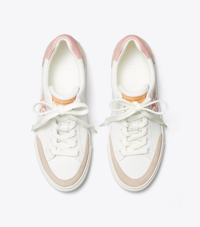 Tory Burch designer sneakers Andrea Colorblock Court Sneaker in Snow White / CALCARE / Seashell Pink angle