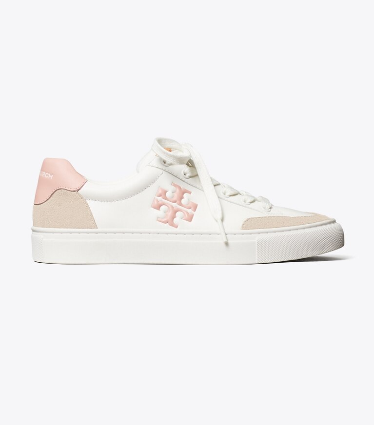 Tory Burch designer sneakers Andrea Colorblock Court Sneaker in Snow White / CALCARE / Seashell Pink angle
