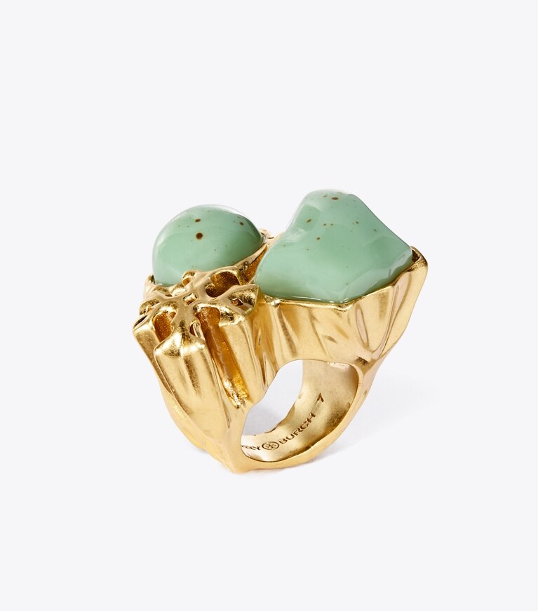 Tory Burch designer anelli Anello iconico Roxanne in Rolled Brass / Swirled Mint angle