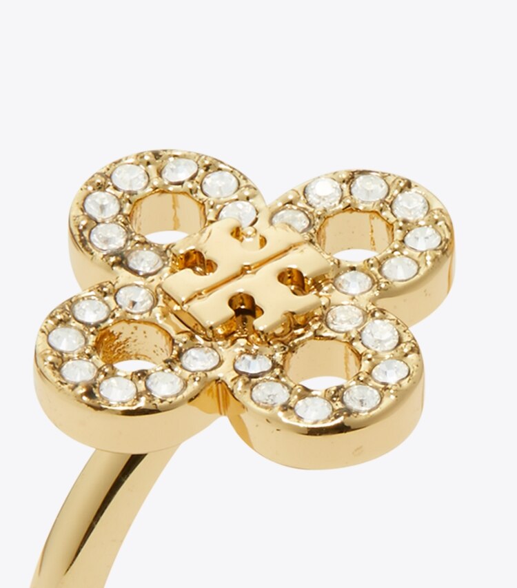 Tory Burch designer anelli Anello Kira Clover con pavé in Tory Gold / Pearl / Crystal dettaglio