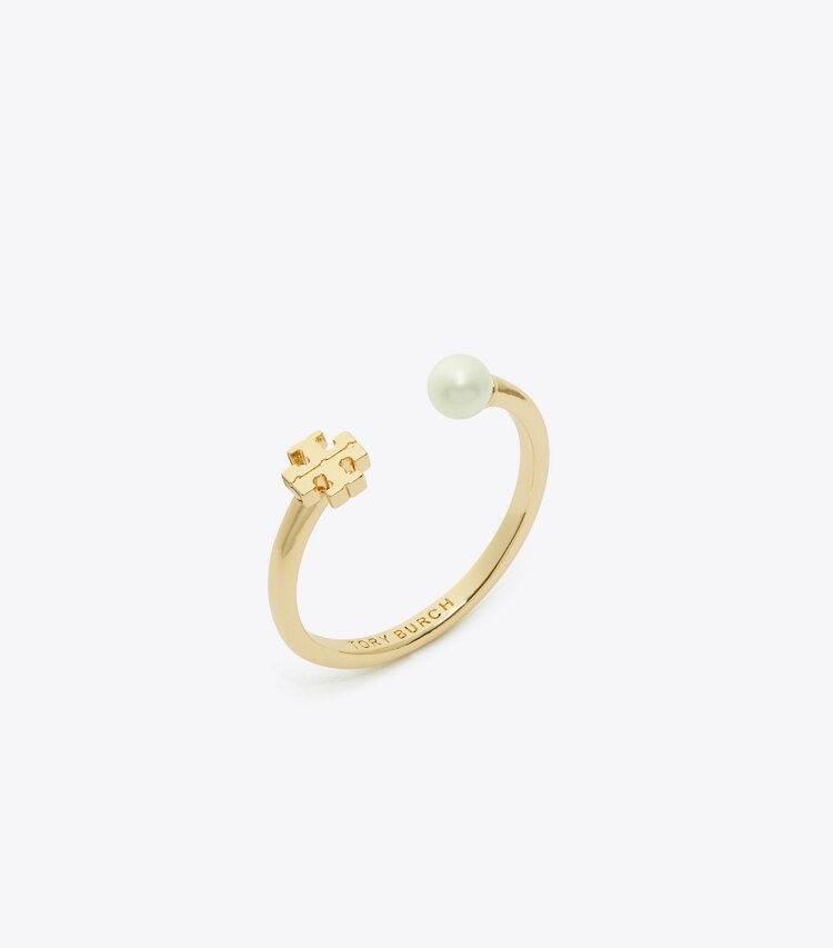 Tory Burch designer anelli Anello Kira con perla in Tory Gold / Ivory angle