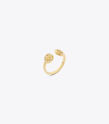 Tory Burch diseñador anillos Anillo abierto Icon con pavé en Tory Gold / Crystal ángulo