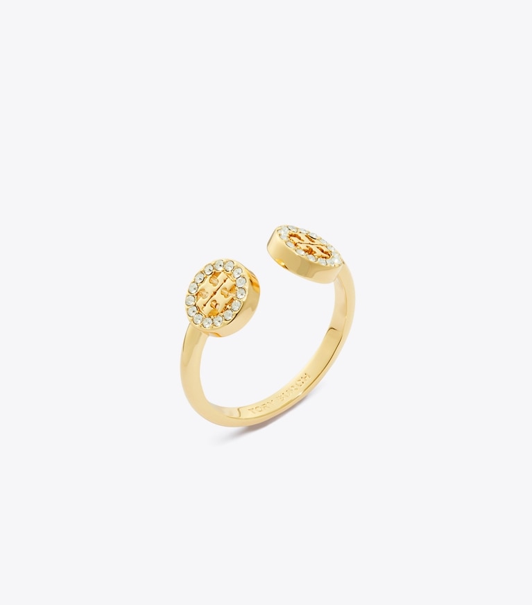 Tory Burch diseñador anillos Anillo abierto Icon con pavé en Tory Gold / Crystal ángulo