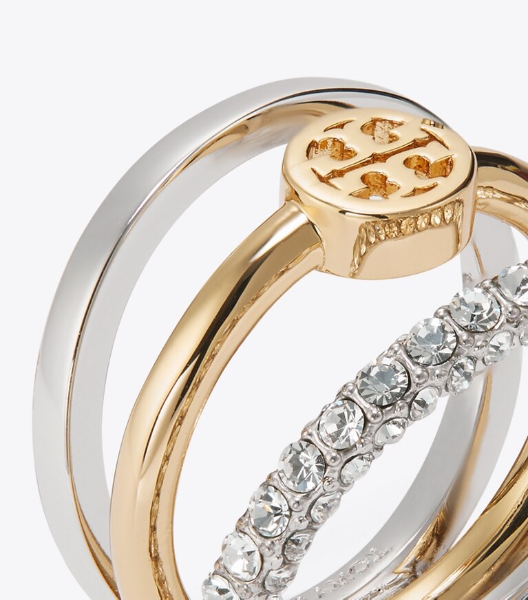 Tory Burch diseñador anillos Anillo apilable con pavé Icon en Tory Gold / Tory Silver / Crystal detalle