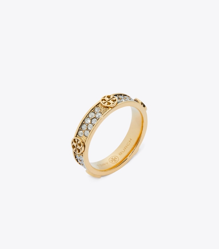 Tory Burch diseñador anillos Anillo con pavé Icon en Tory Gold / Crystal ángulo